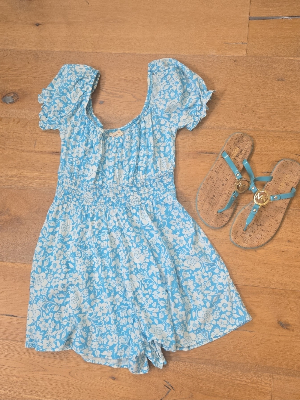 Blue Floral Short Sleeve Romper